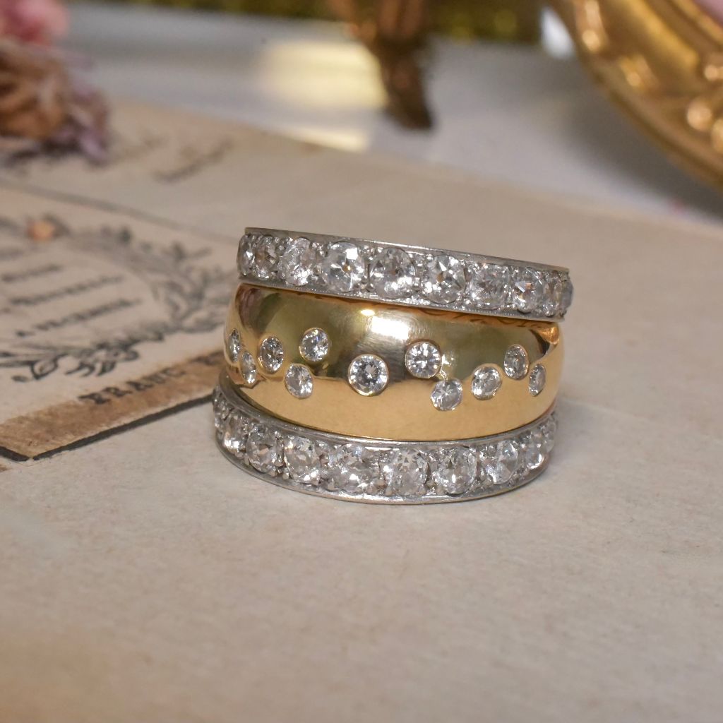 Contemporary 18ct Yellow Gold And Diamond Domed Ring