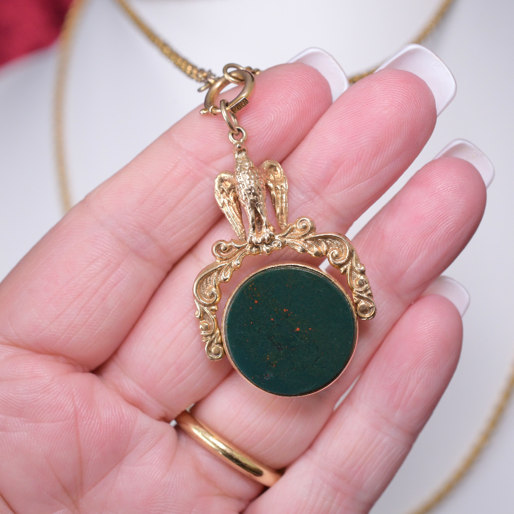 Vintage 9ct Yellow Gold Bloodstone And Carnelian ‘Spinner’ Fob - Birmingham 1979