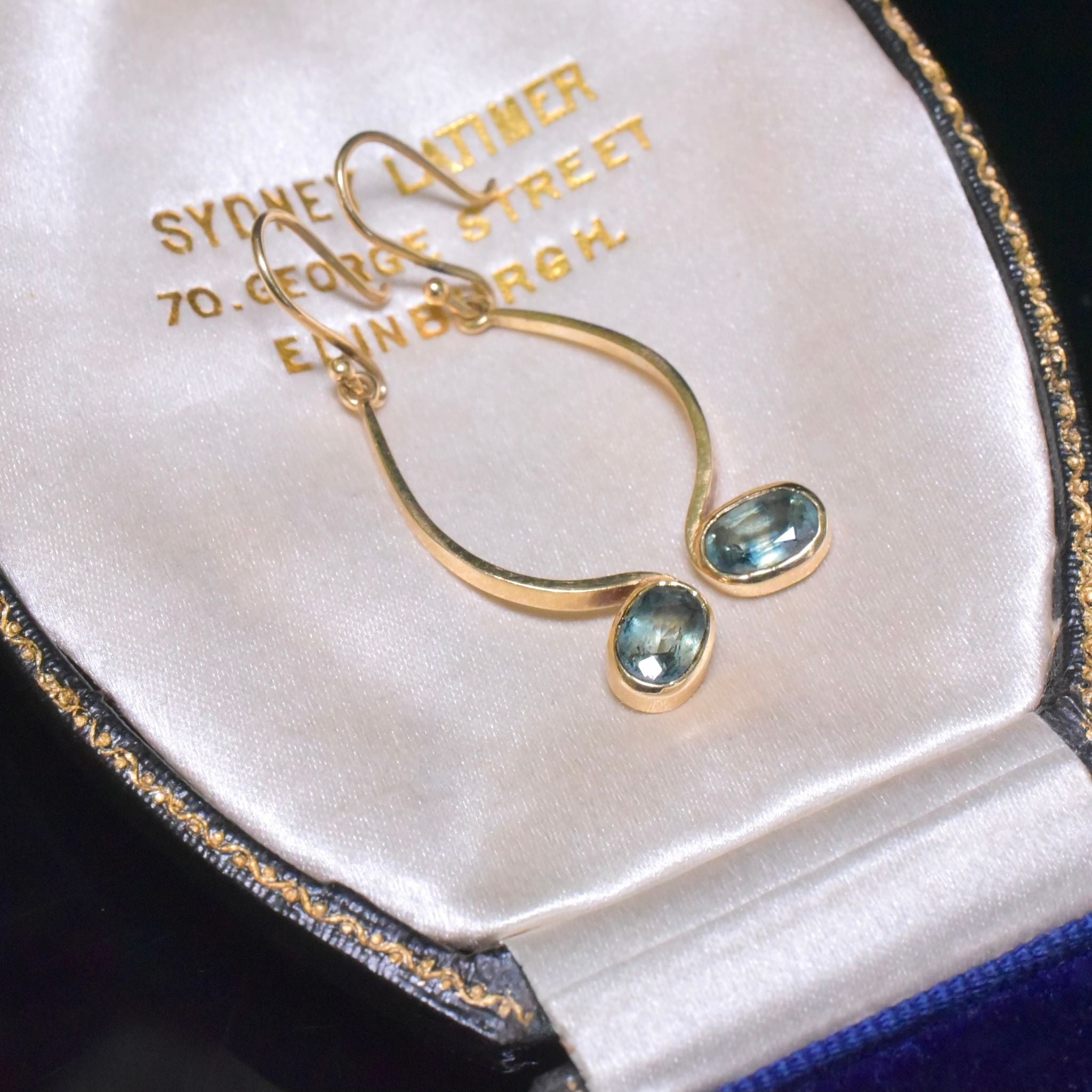 Contemporary 14ct Yellow Gold And Parti-Sapphire Earrings
