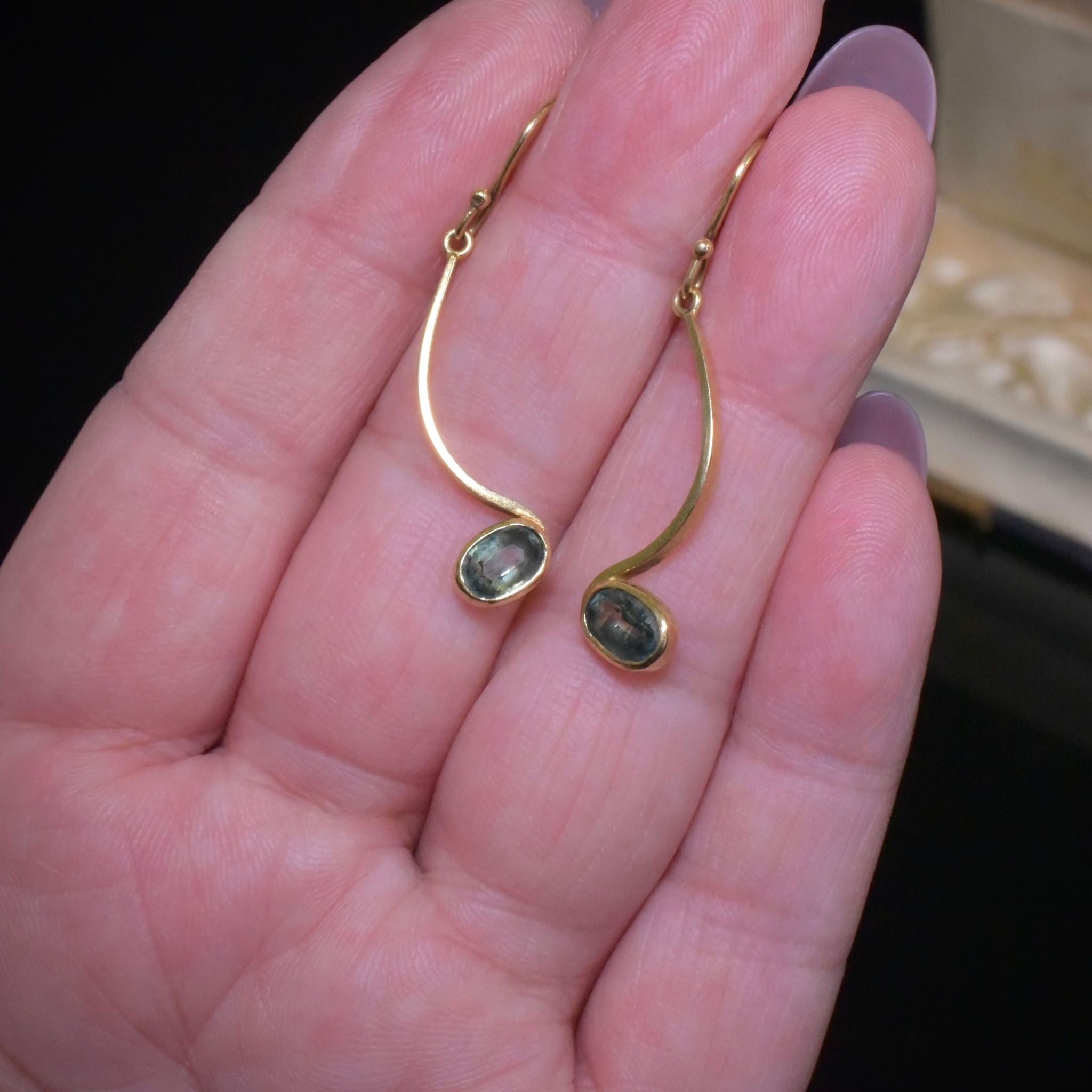 Contemporary 14ct Yellow Gold And Parti-Sapphire Earrings