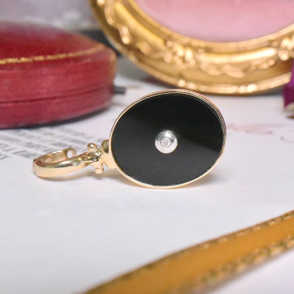Modern Art Deco Style 9ct Yellow Gold Onyx And Diamond ‘Hinged’ Enhancer/Pendant (RRP $1,199 AUD)