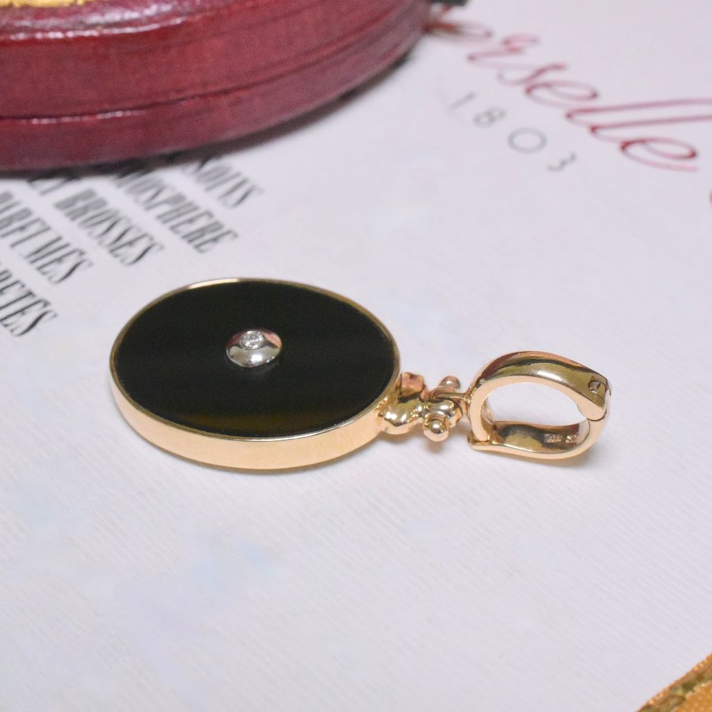 Modern Art Deco Style 9ct Yellow Gold Onyx And Diamond ‘Hinged’ Enhancer/Pendant (RRP $1,199 AUD)