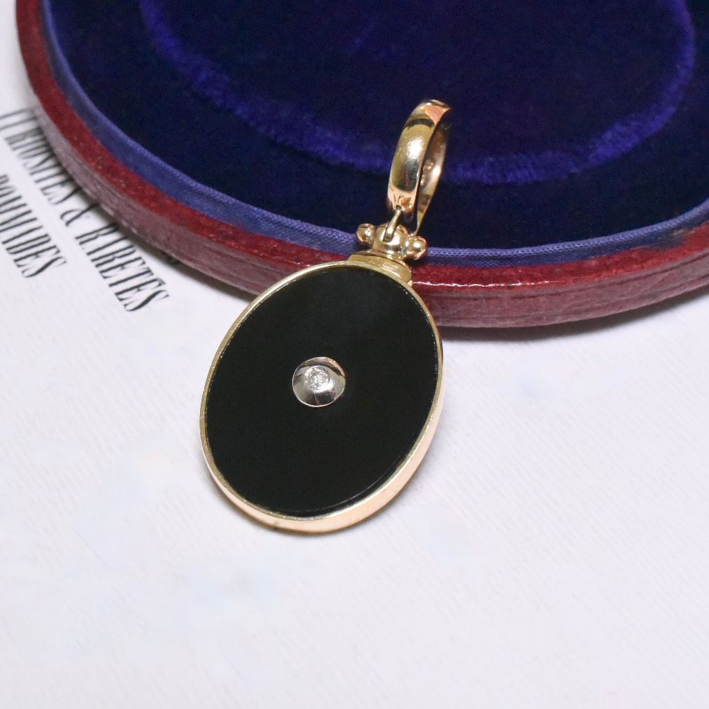 Modern Art Deco Style 9ct Yellow Gold Onyx And Diamond ‘Hinged’ Enhancer/Pendant (RRP $1,199 AUD)