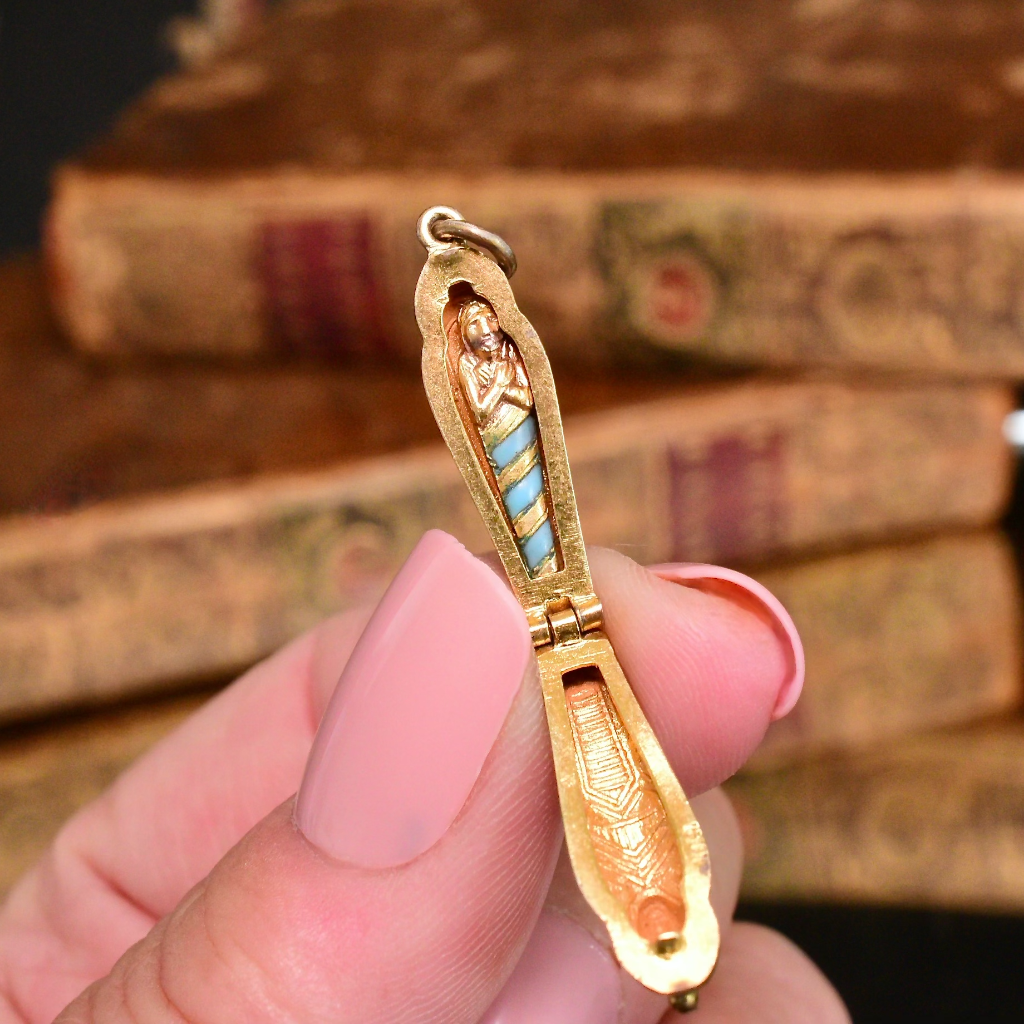 Antique Art Deco Egyptian Revival Sarcophagus And Mummy Pendant Circa 1920-30s