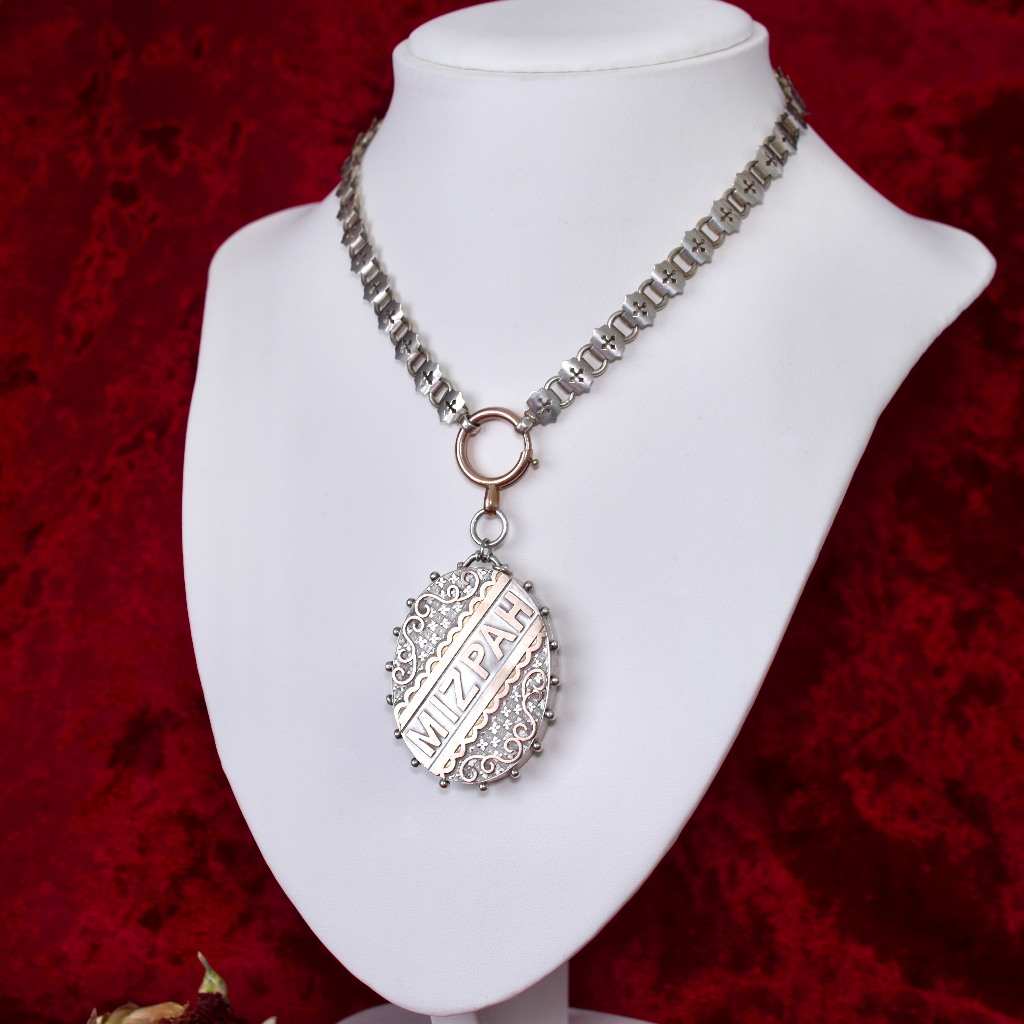 Antique Victorian Sterling Silver ‘MIZPAH’ Locket And Book Chain - Birmingham 1884