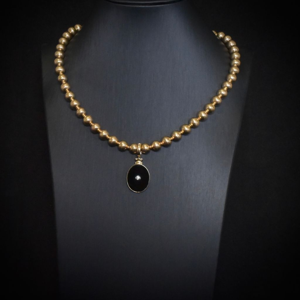 Modern Art Deco Style 9ct Yellow Gold Onyx And Diamond ‘Hinged’ Enhancer/Pendant (RRP $1,199 AUD)