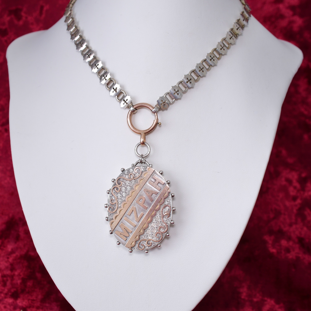 Antique Victorian Sterling Silver ‘MIZPAH’ Locket And Book Chain - Birmingham 1884