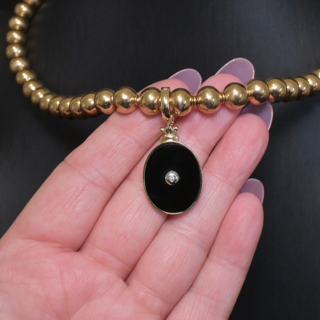 Modern Art Deco Style 9ct Yellow Gold Onyx And Diamond ‘Hinged’ Enhancer/Pendant (RRP $1,199 AUD)