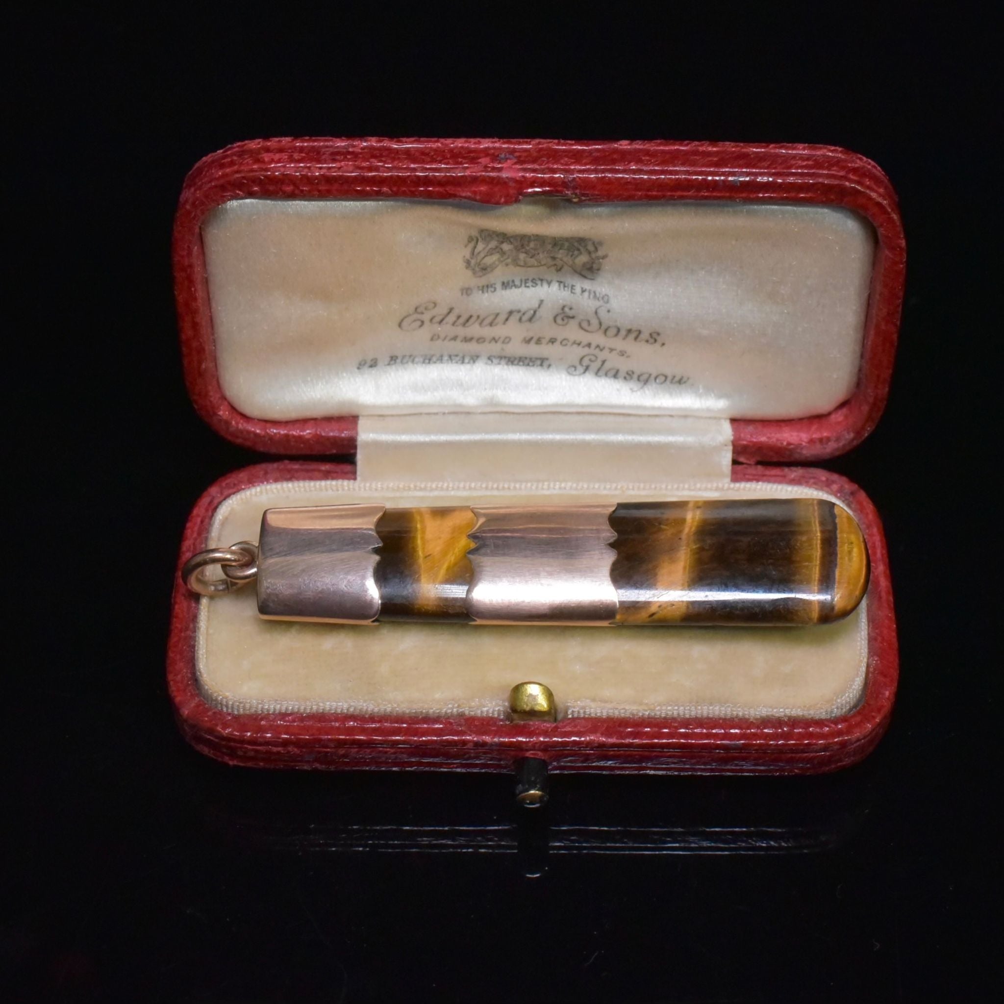 Antique Australian 9ct Rose Gold And Tiger Eye Fob Pendant Circa 1900-1915