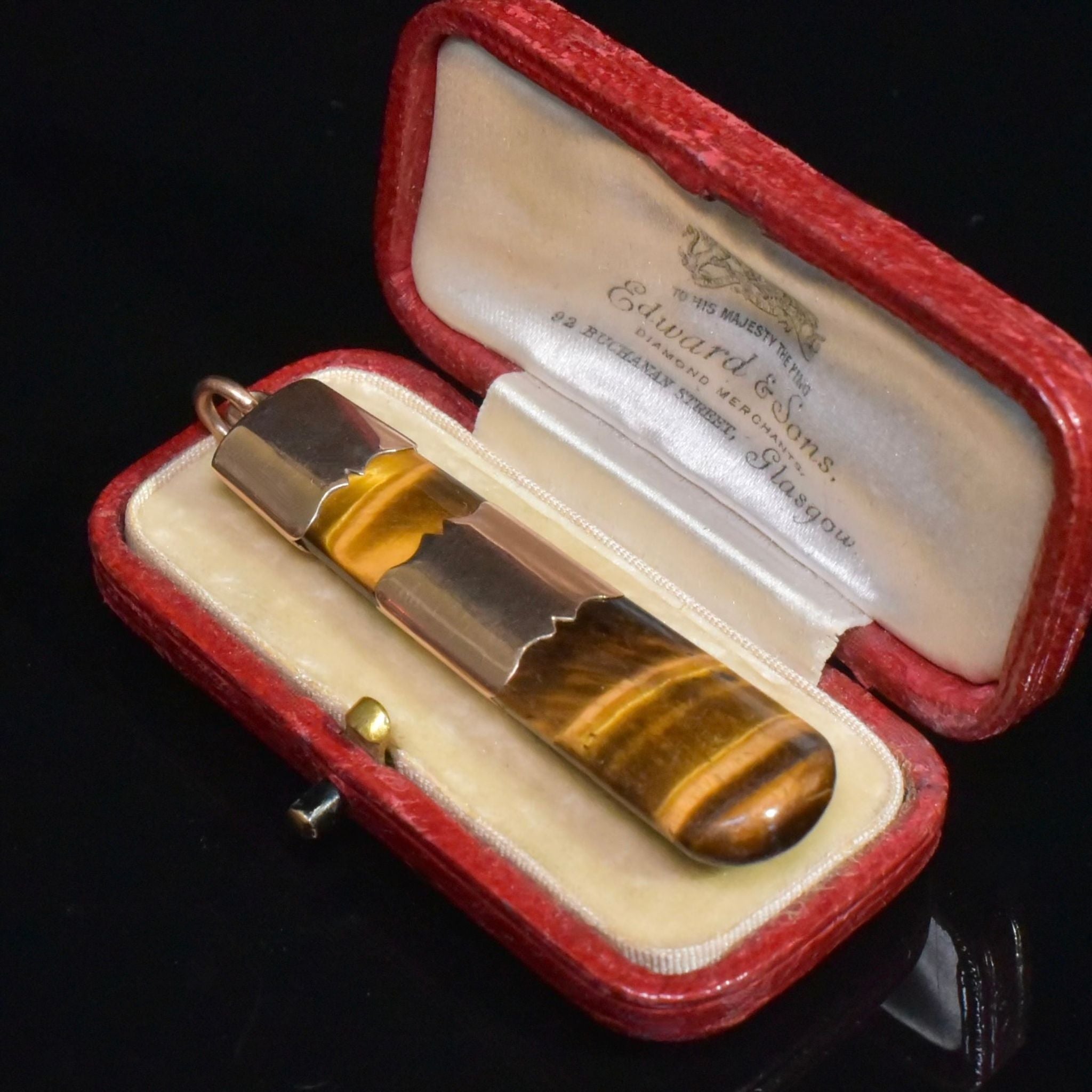 Antique Australian 9ct Rose Gold And Tiger Eye Fob Pendant Circa 1900-1915