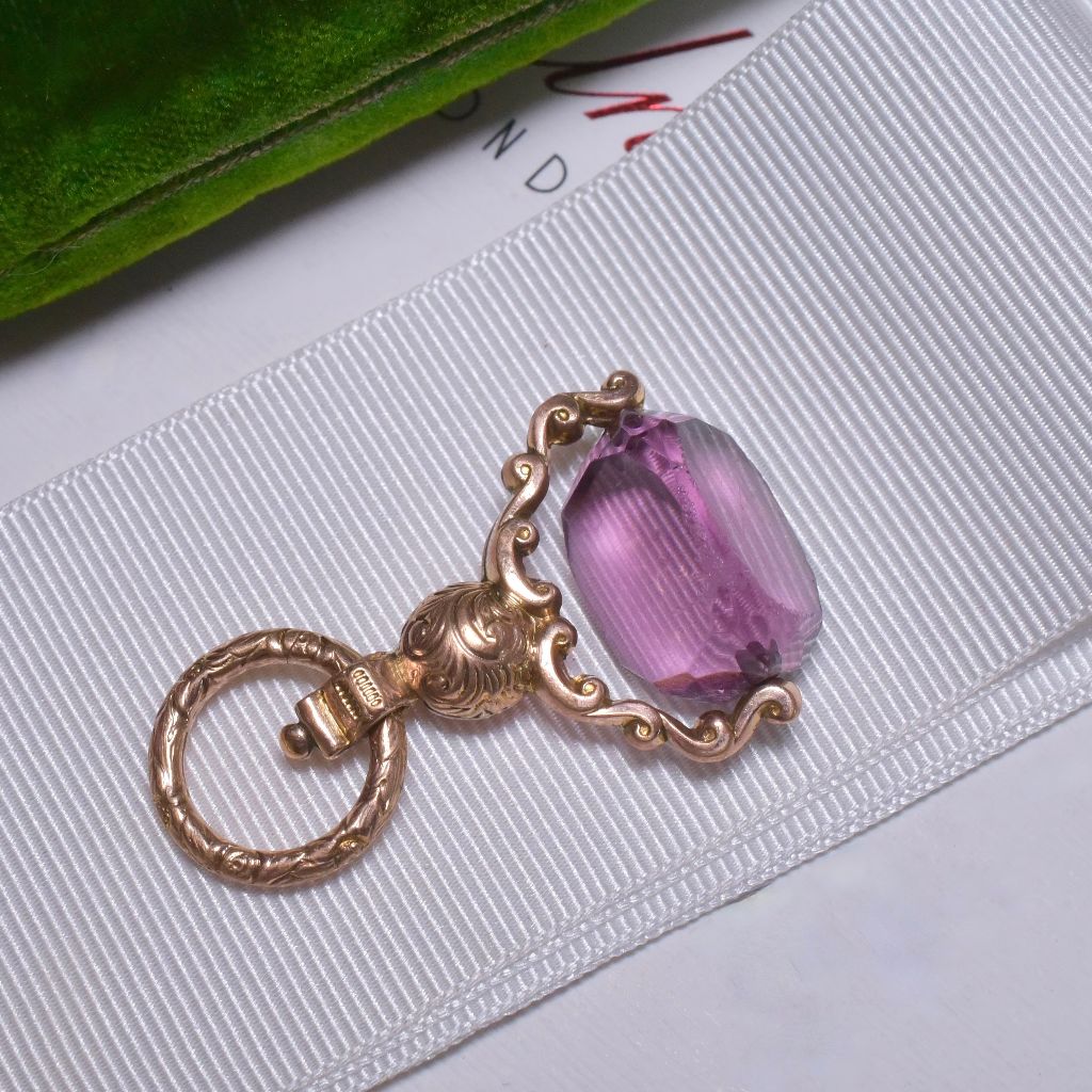 Antique Late Georgian/ Early Victorian *Gold Cased/Gilt* And Amethyst Glass Spinner Fob Pendant