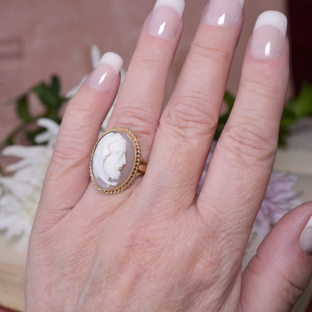 Antique 9ct Yellow Gold Shell Cameo Oh ‘Hercules And The Nemean Lion’ Ring Circa 1900