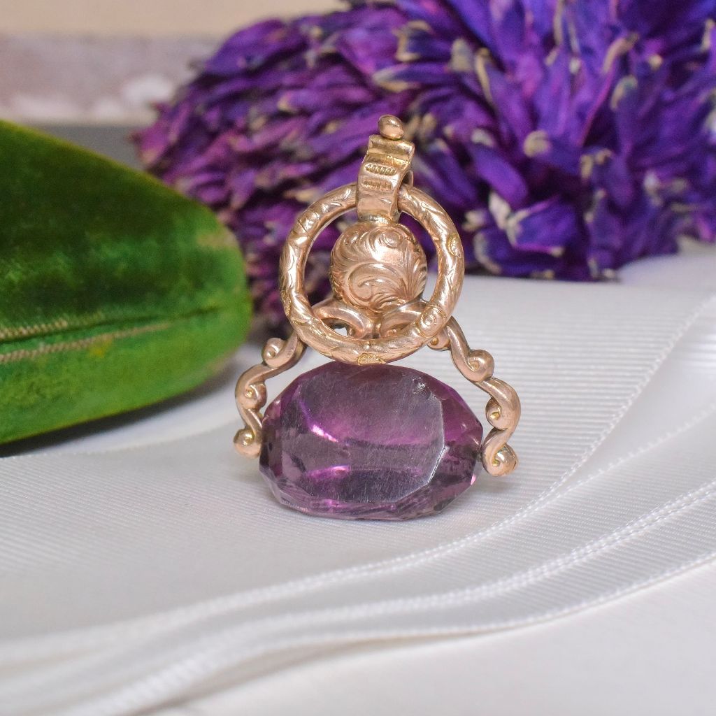 Antique Late Georgian/ Early Victorian *Gold Cased/Gilt* And Amethyst Glass Spinner Fob Pendant