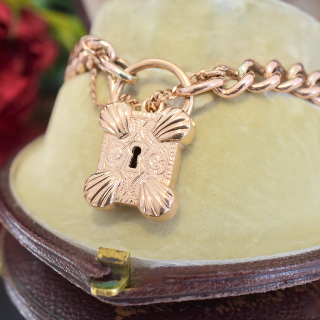 Antique Australian 9ct Rose Gold Padlock Bracelet Circa 1914