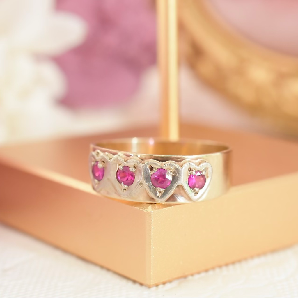 Vintage 9ct Yellow Gold And Spinel ‘Heart’ Ring Circa 1960-70