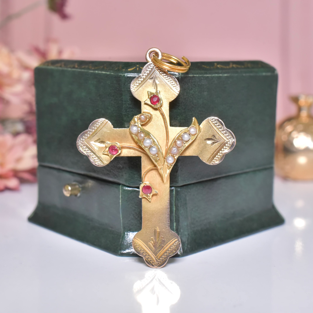 Antique Australian 15ct Gold Seed Pearl And Paste Crucifix - Robert Rollason - Circa 1910