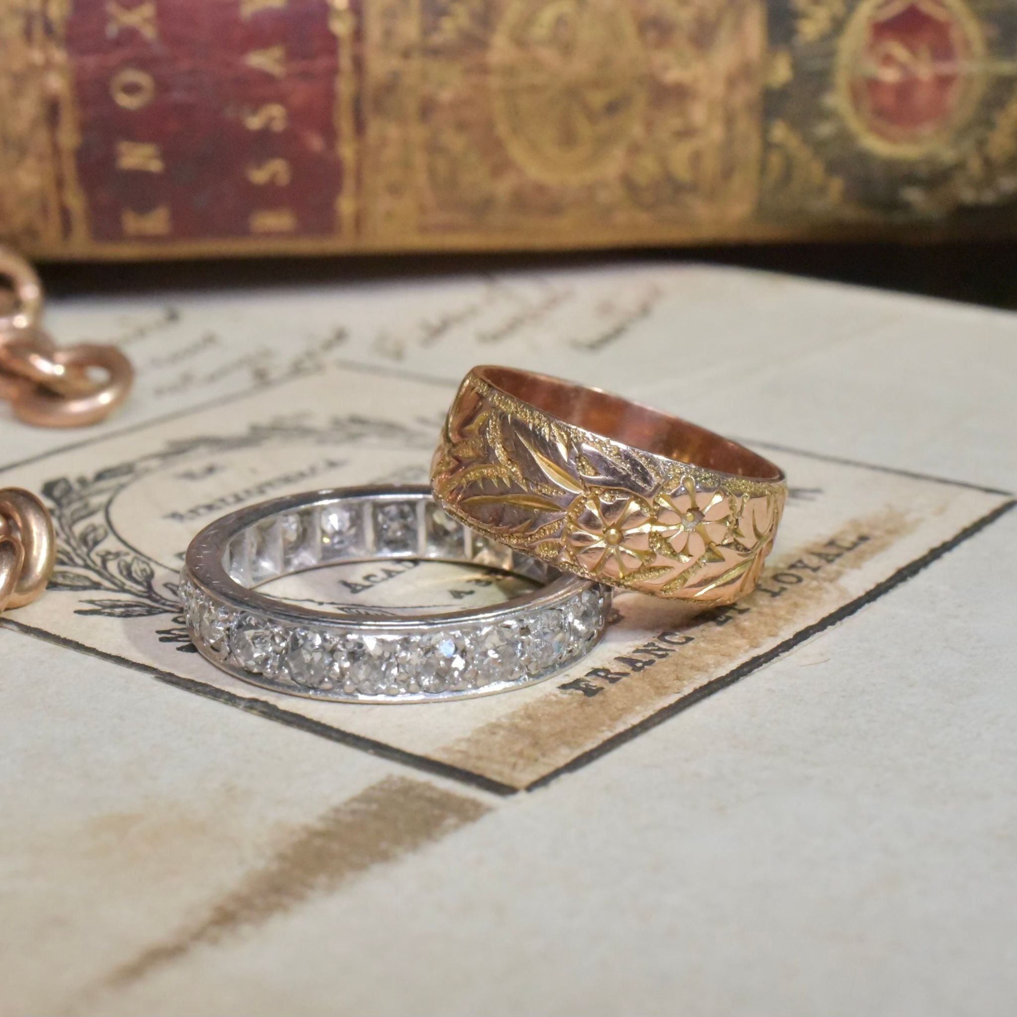 Antique Art Deco Era 9ct Rose Gold Patterned Ring - Birmingham 1916
