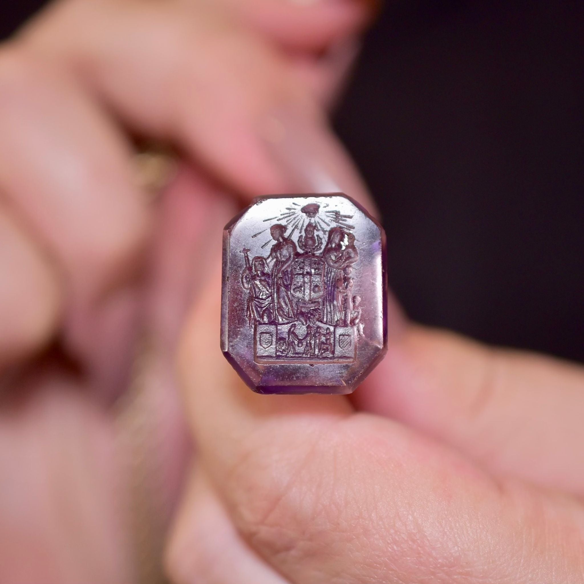 Antique Georgian Amethyst Glass/Paste Tassie Style Intaglio Fob Seal Pendant Circa 1780-1800