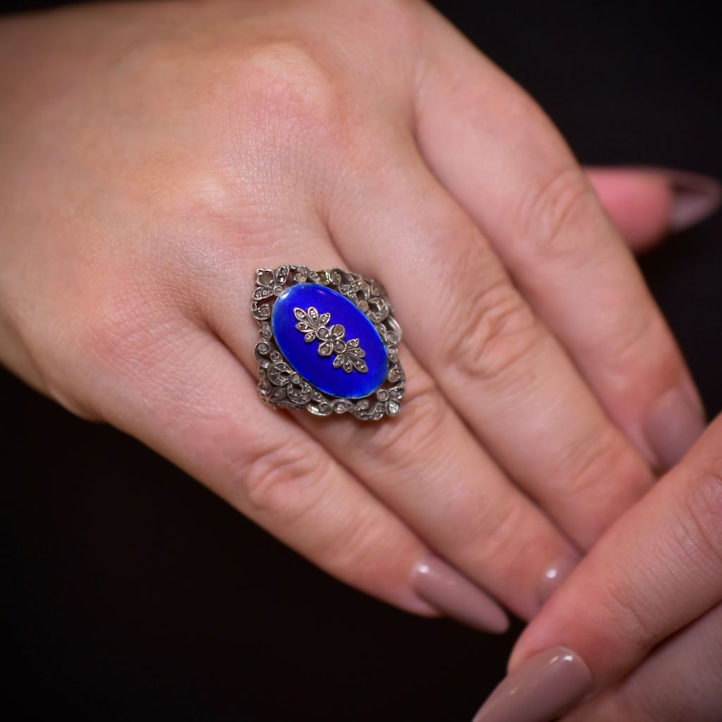 Antique Georgian 9ct And Silver Diamond Enamel ‘Bague Au Firmament’ Ring Circa 1790-1800