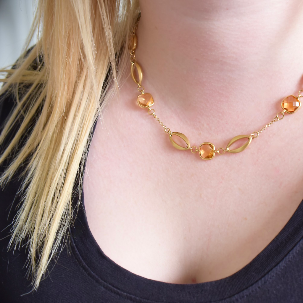 Modern Italian 18ct Yellow Gold And Checkerboard Cut Citrine Necklace