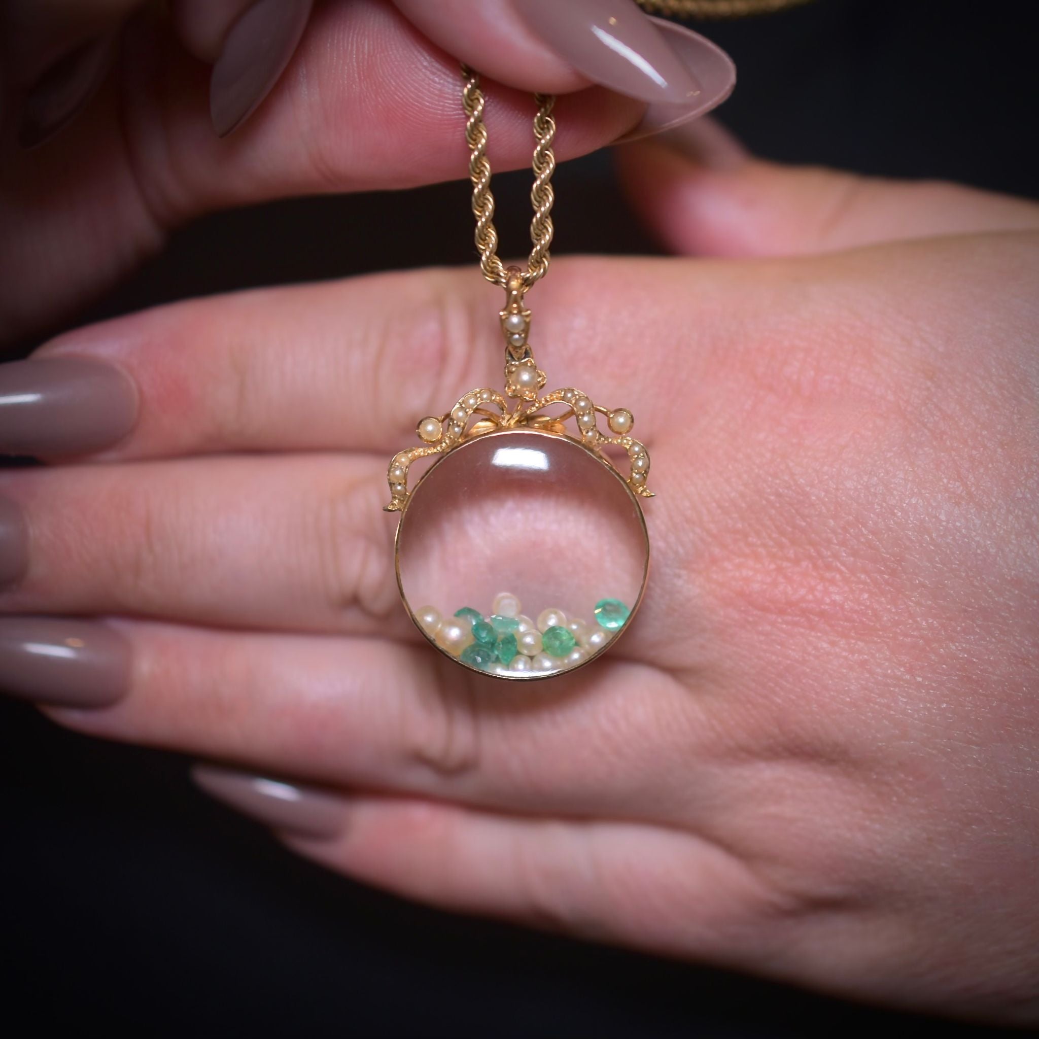 Antique 15ct Yellow Gold Seed Half Pearl Opening Double Sided Locket c1910