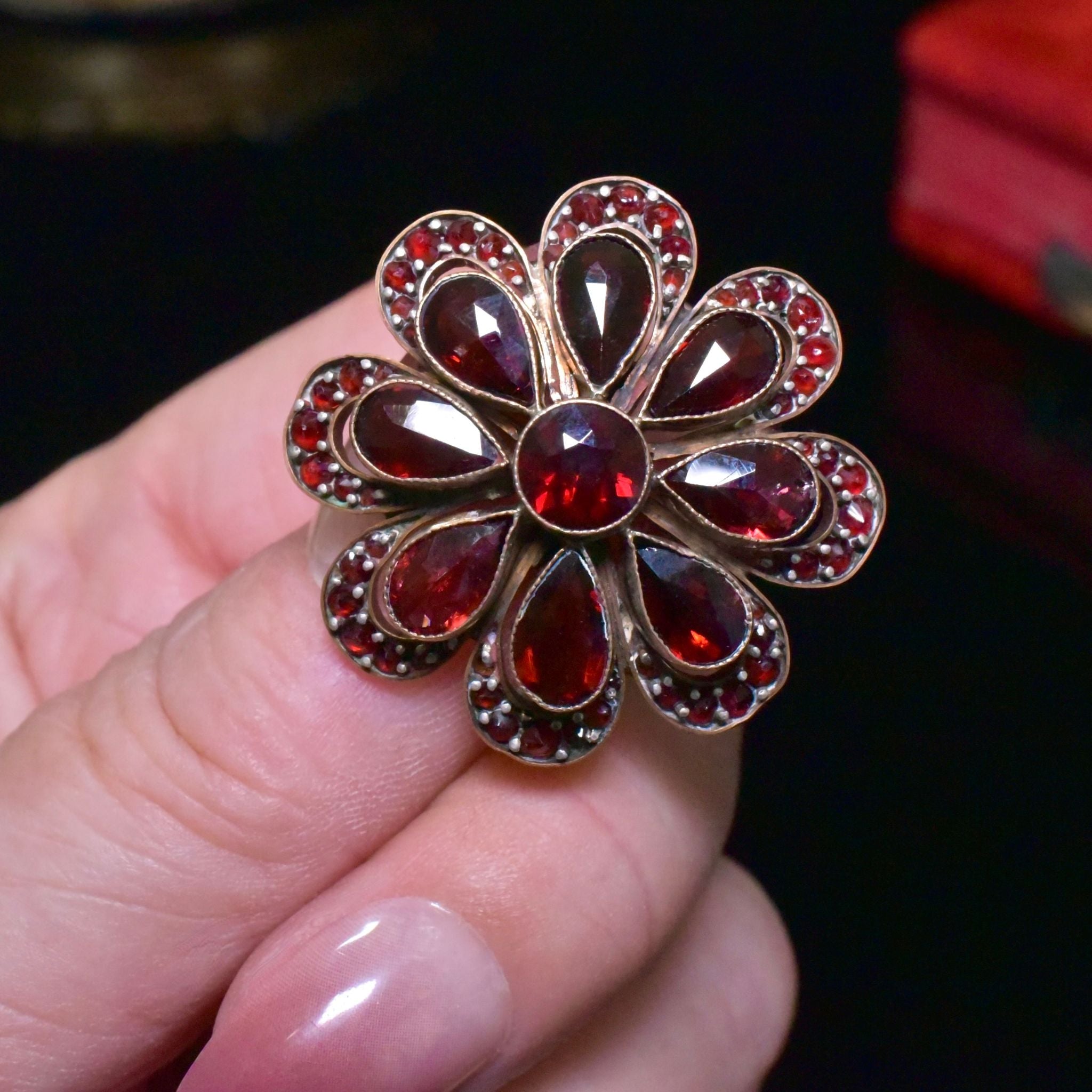 Antique Edwardian Era Bohemian Garnet Brooch Circa 1910-15