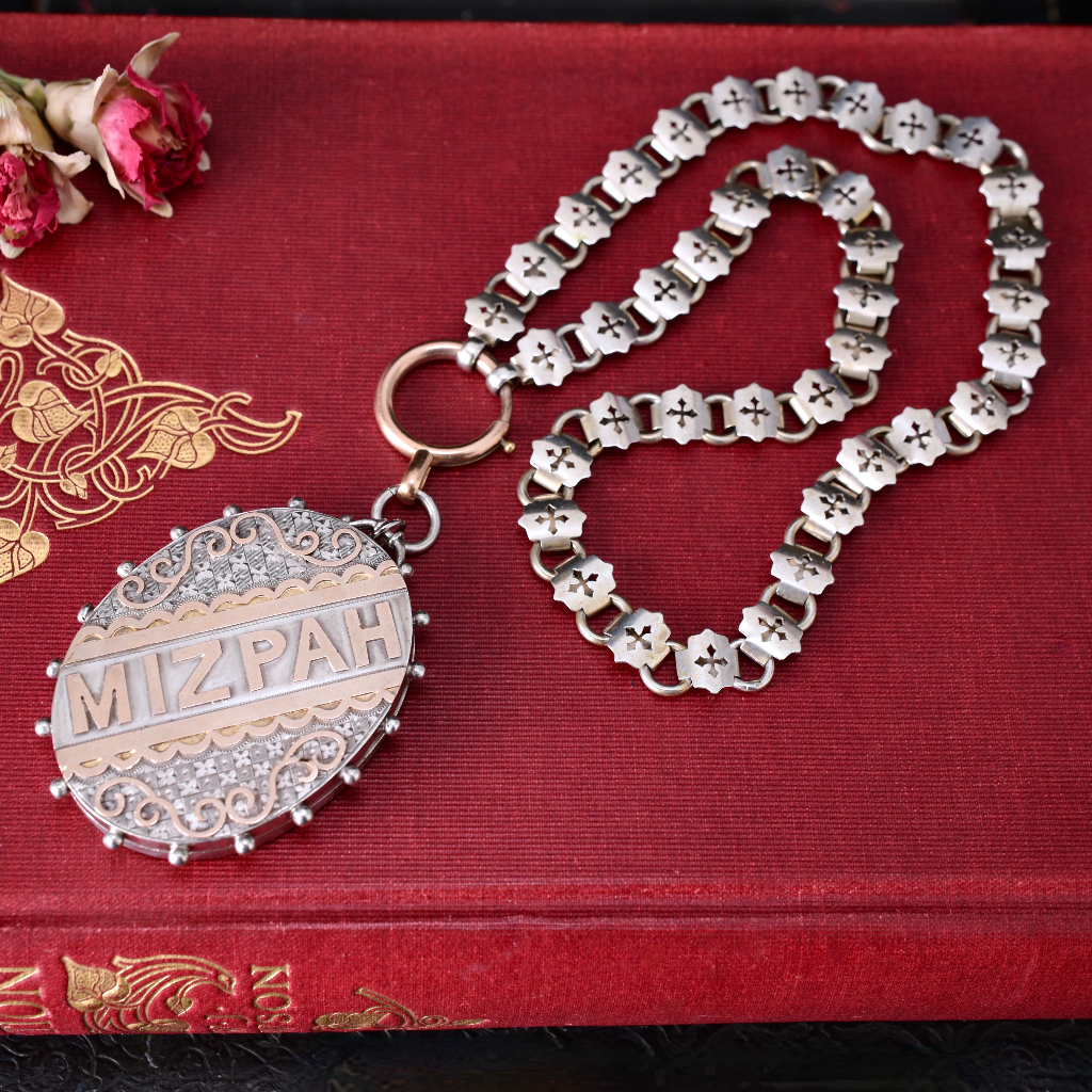 Antique Victorian Sterling Silver ‘MIZPAH’ Locket And Book Chain - Birmingham 1884