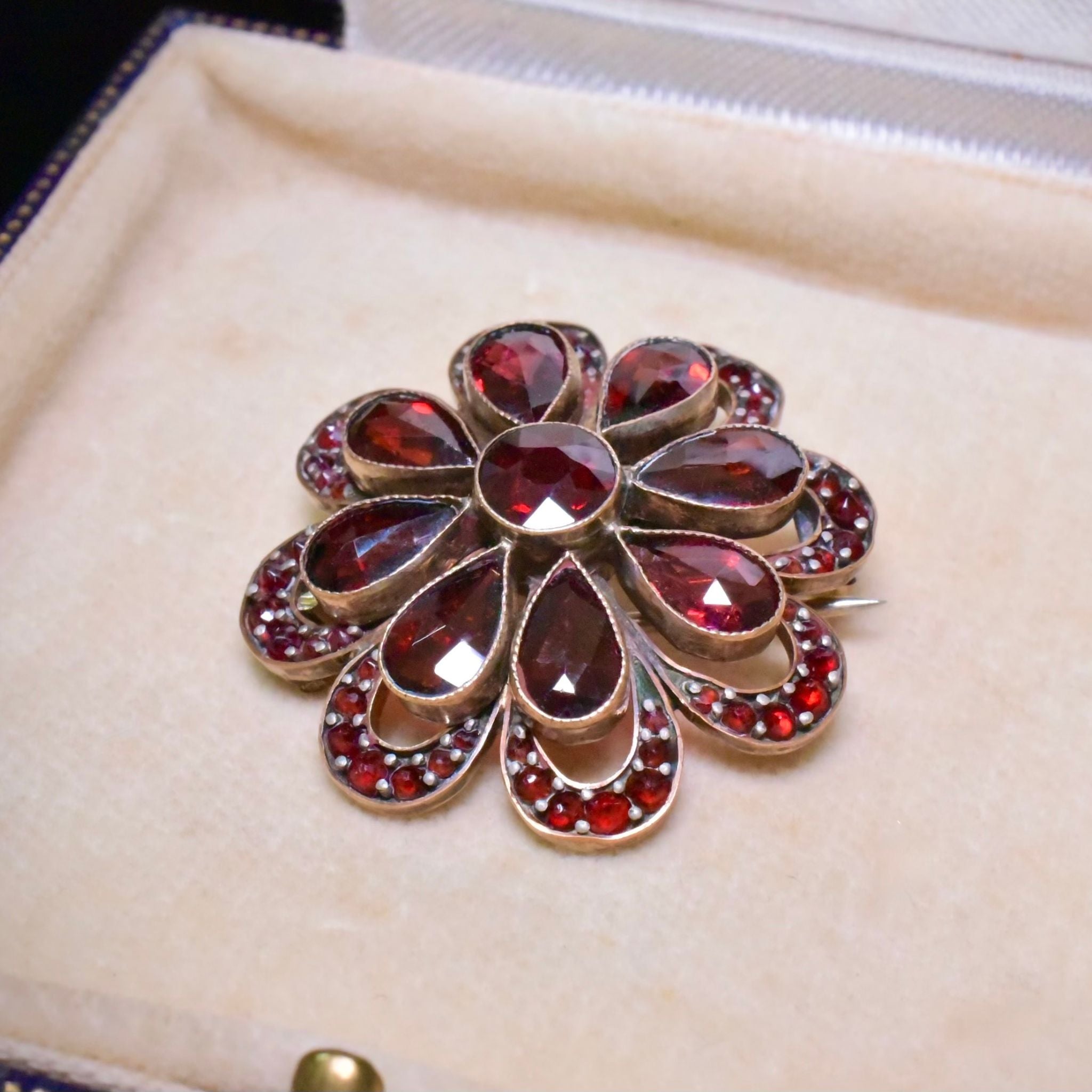 Antique Edwardian Era Bohemian Garnet Brooch Circa 1910-15