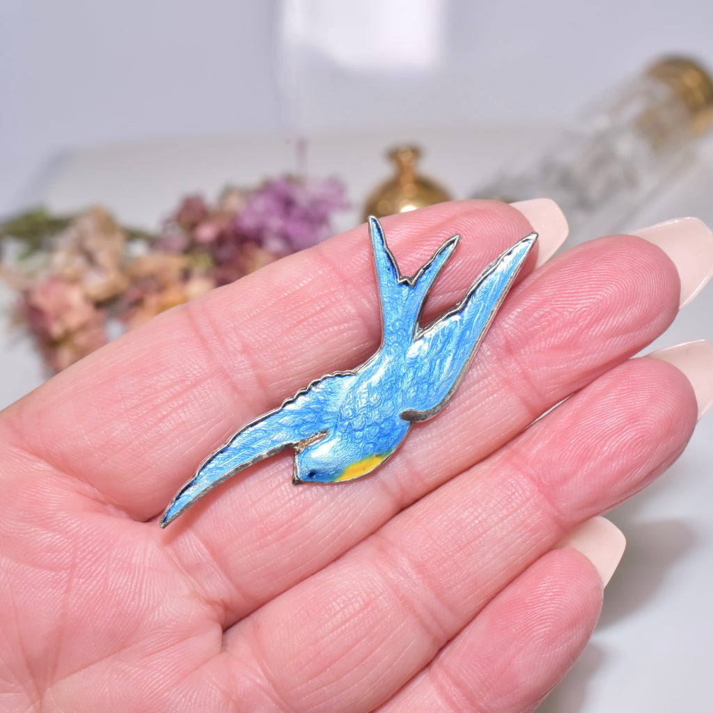 Vintage Australian Silver And Enamel ‘Blue Bird Of Happiness’ Brooch Circa 1950-70’s
