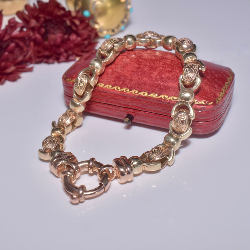 Modern 9ct Gold Two Tone Rose And Yellow Gold Floral Bracelet - 28 Grams