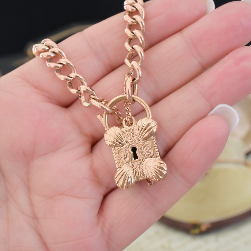 Antique Australian 9ct Rose Gold Padlock Bracelet Circa 1914