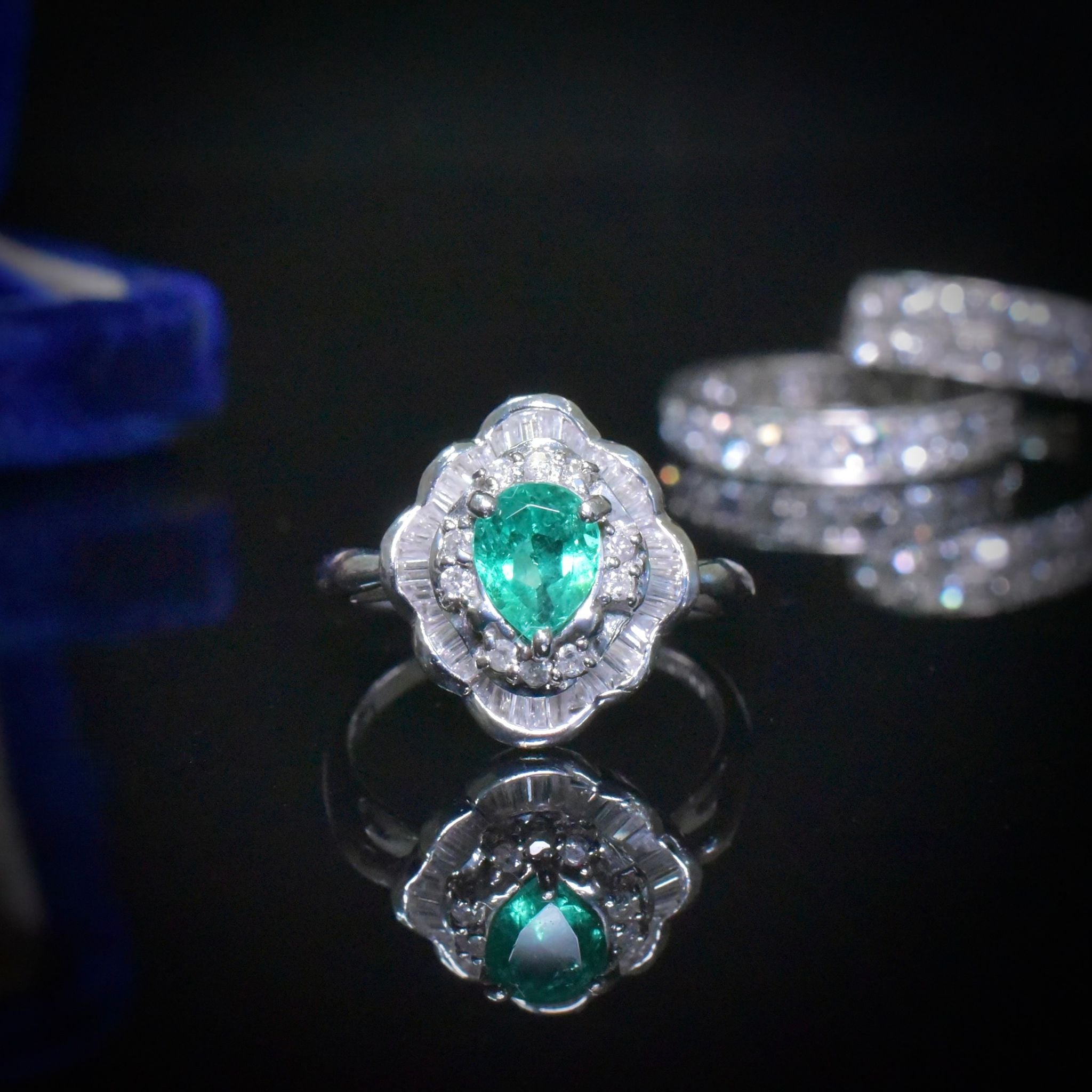 Contemporary Solid Platinum Emerald And Diamond ‘Ballerina’ Ring