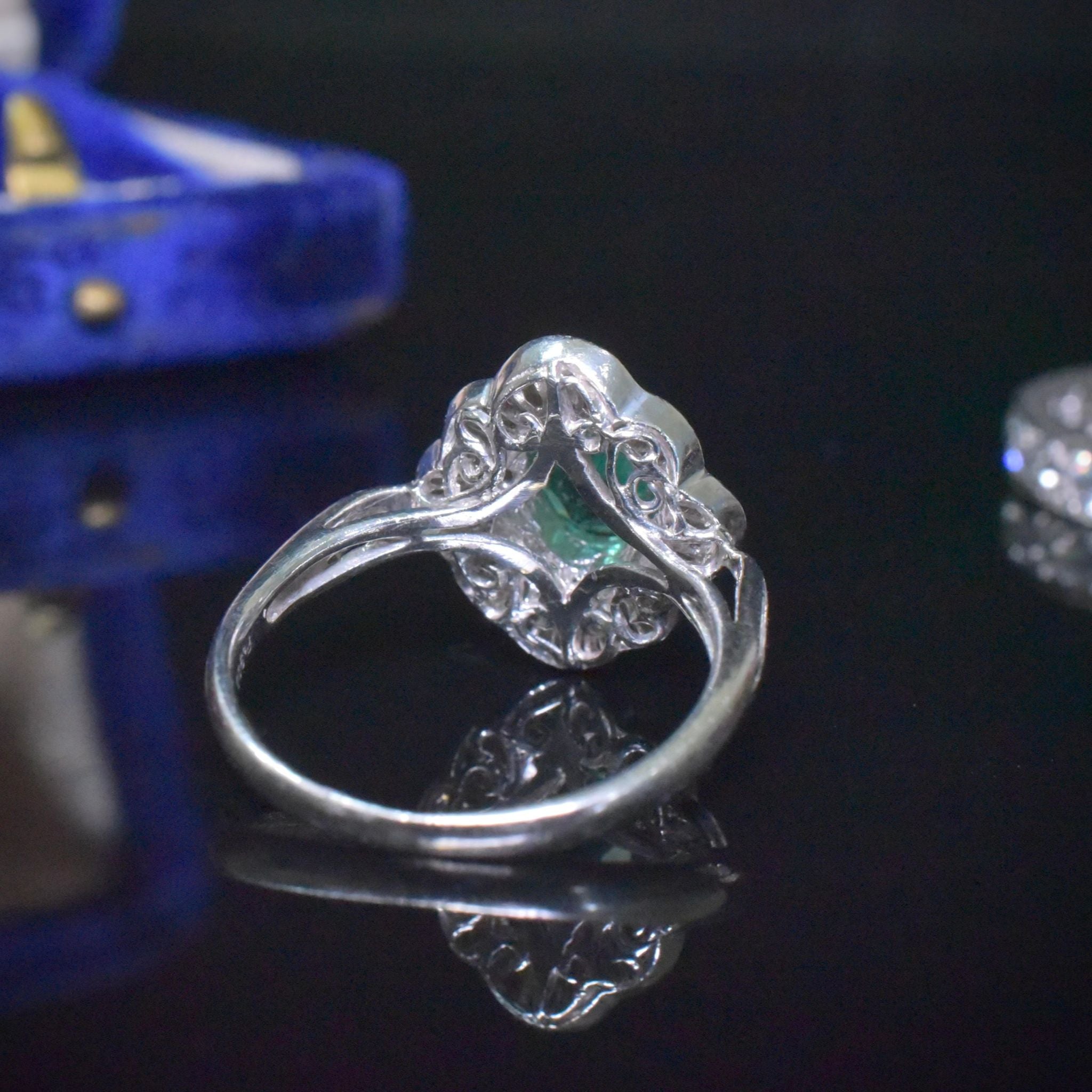 Contemporary Solid Platinum Emerald And Diamond ‘Ballerina’ Ring