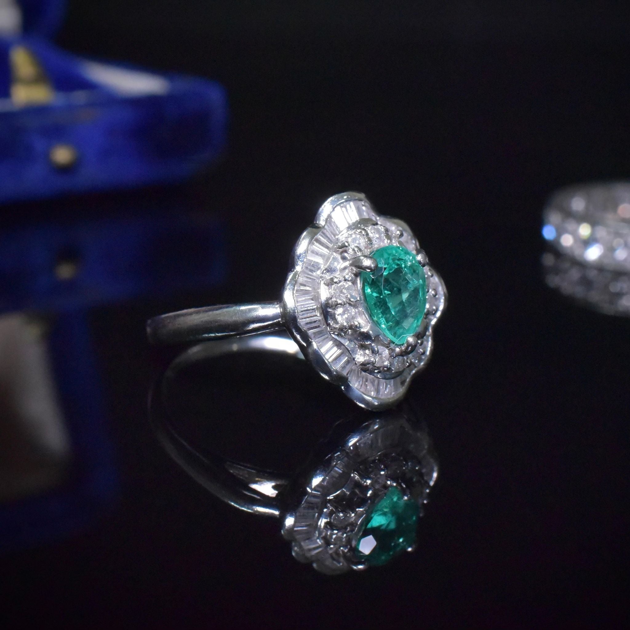 Contemporary Solid Platinum Emerald And Diamond ‘Ballerina’ Ring