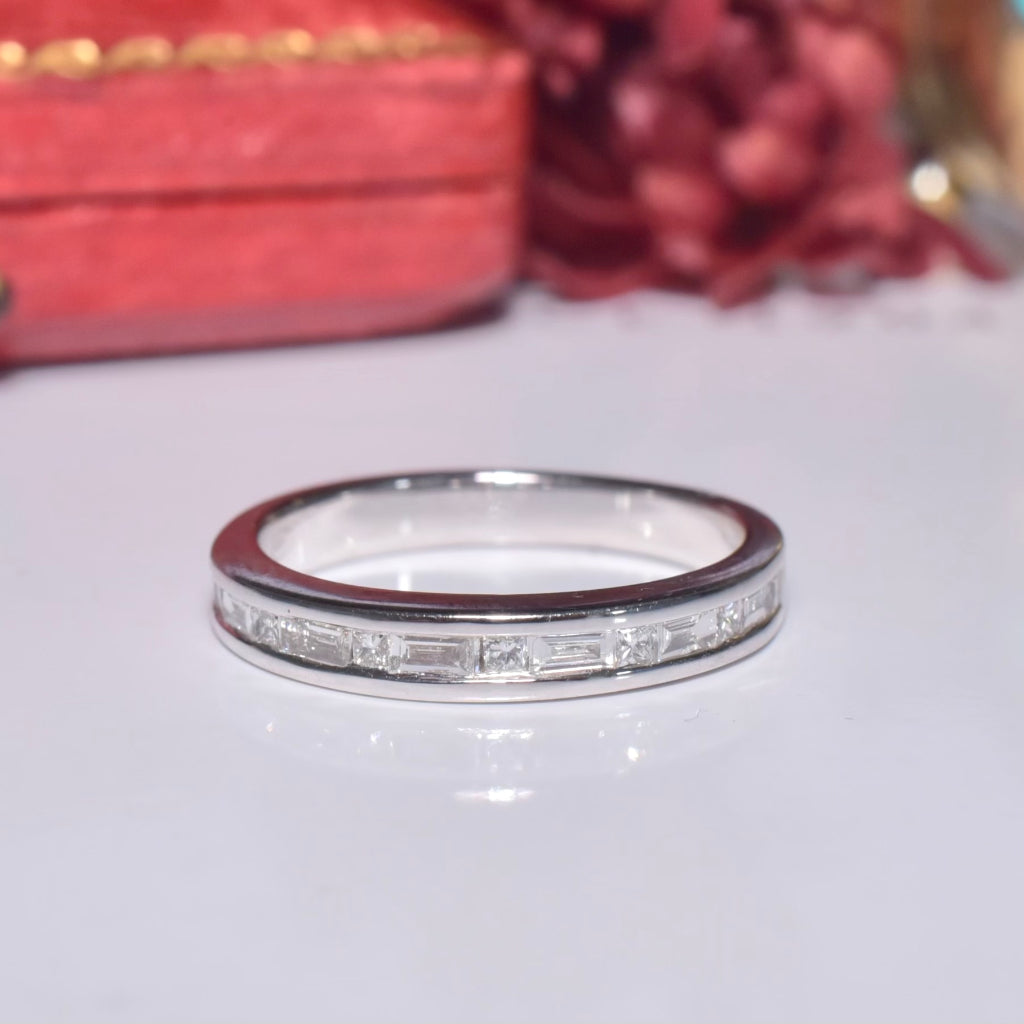 Modern 18ct White Gold Channel Set Baguette Diamond Ring 0.40ct