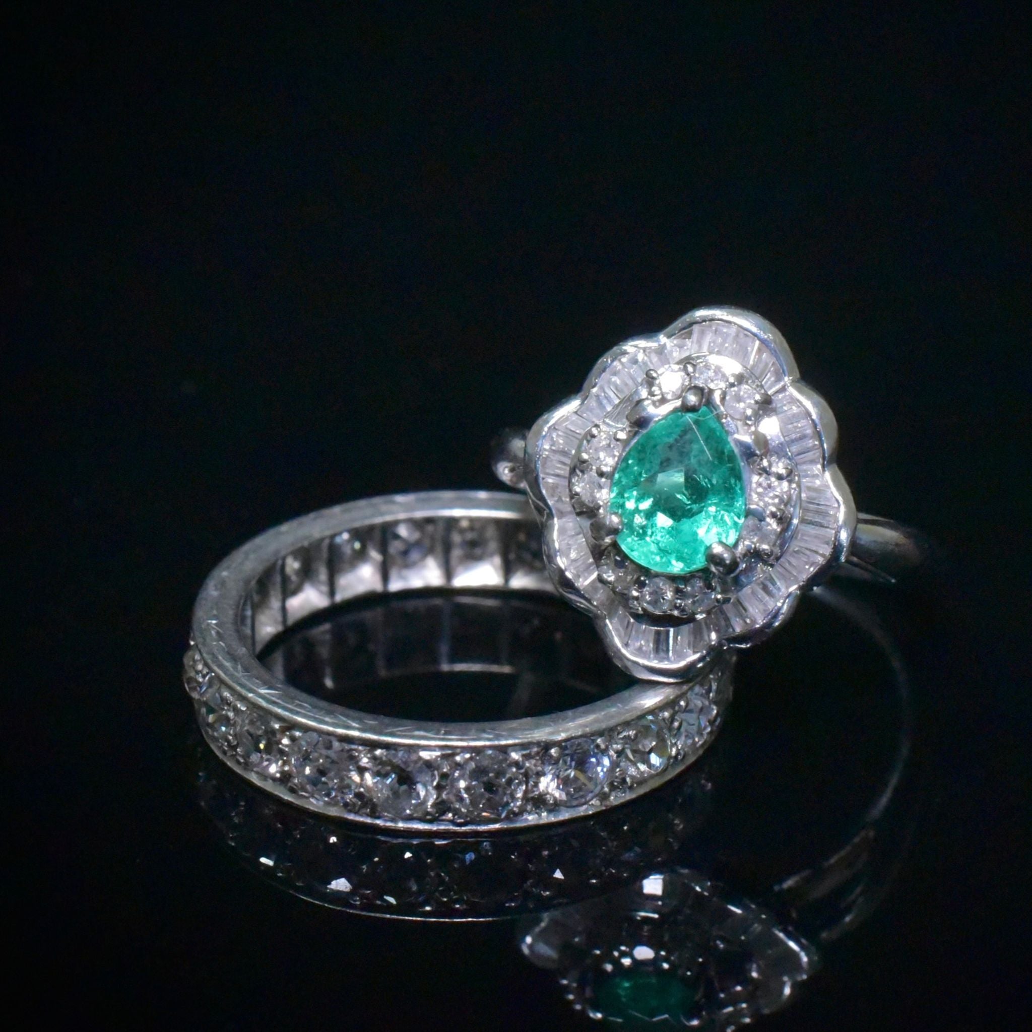 Contemporary Solid Platinum Emerald And Diamond ‘Ballerina’ Ring