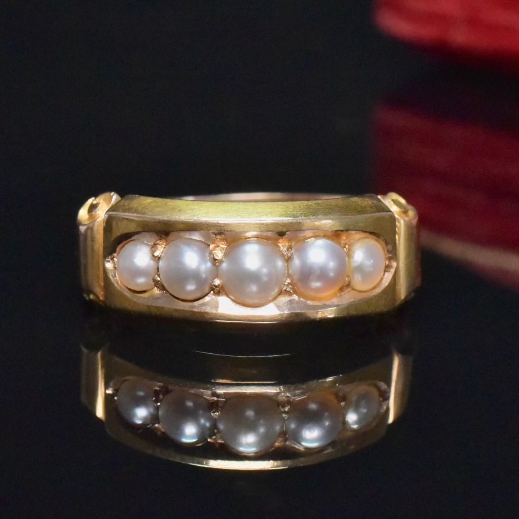 Antique Victorian 15ct Gold And Natural Half Pearl Ring - Hollis & Newman (Chester) 1883
