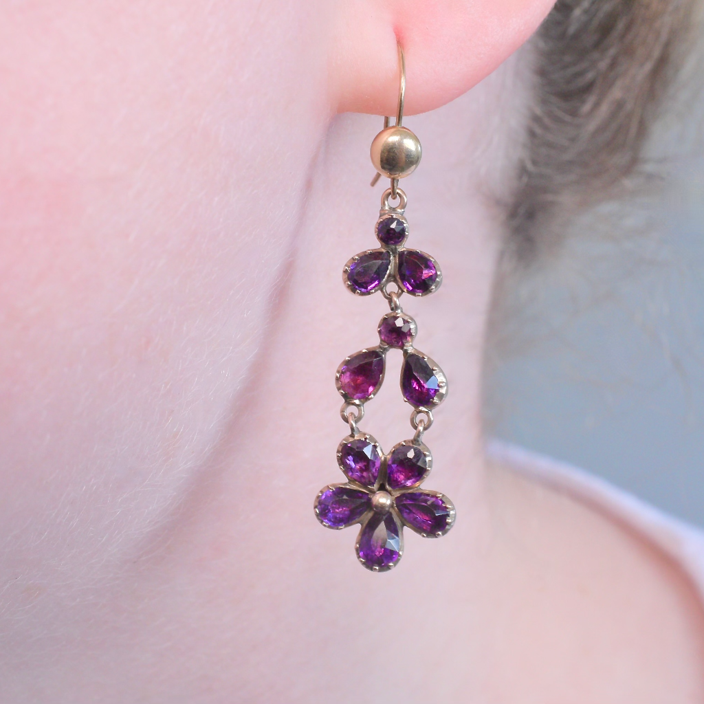 Antique Georgian/Early Victorian Amethyst ‘Pansy’ Earrings Circa 1800-1830