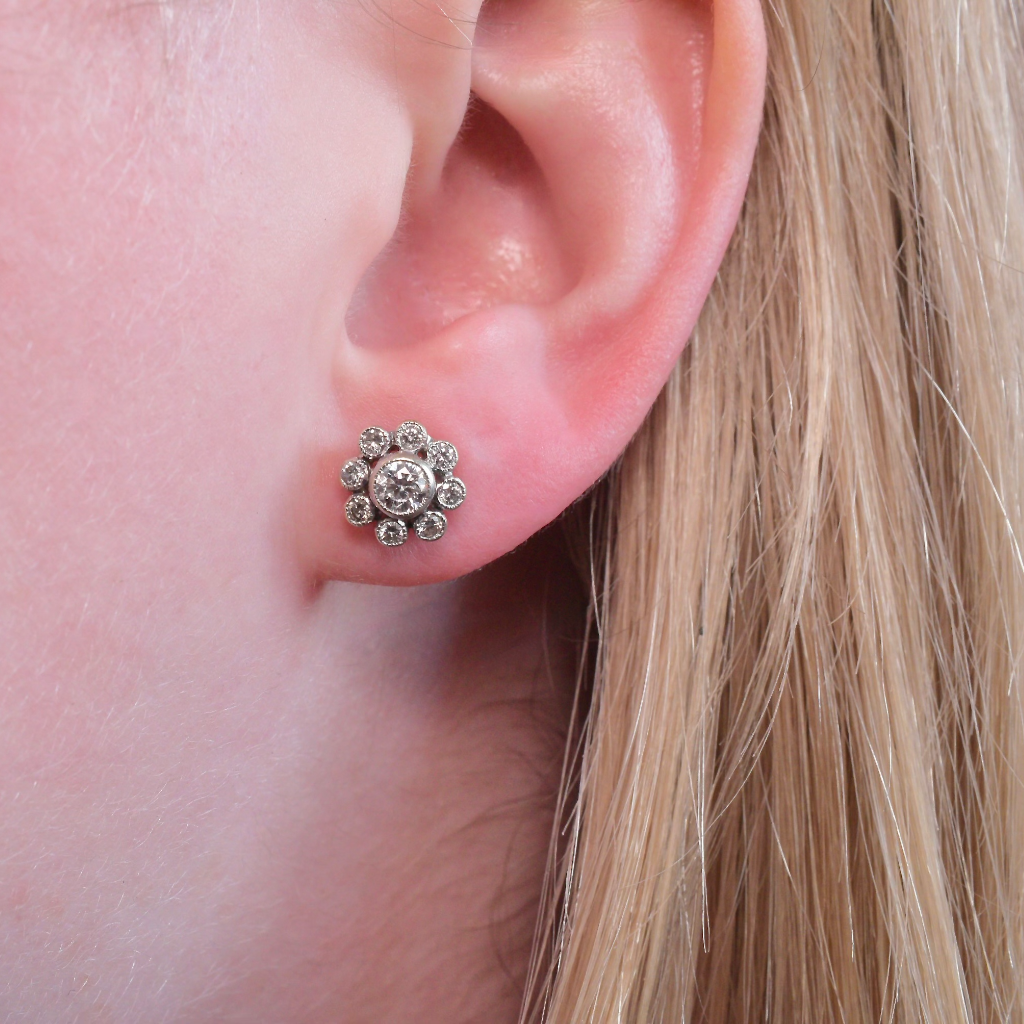 Estate 18ct White Gold Diamond Daisy Cluster Earrings 0.58ct