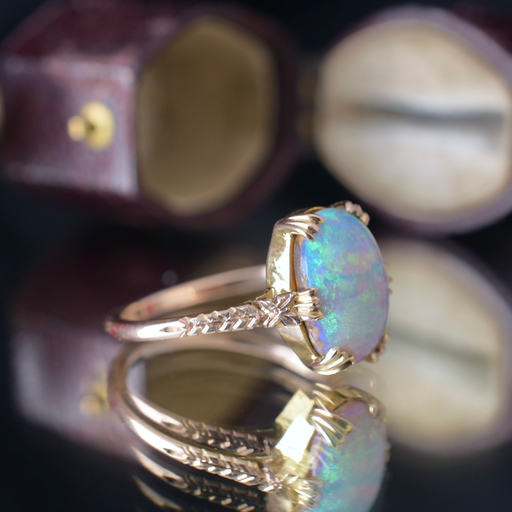Vintage 9ct Rose Gold Solid Crystal Boulder Opal Ring Circa 1940’s