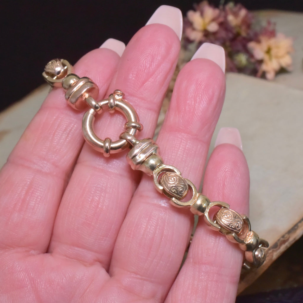 Modern 9ct Gold Two Tone Rose And Yellow Gold Floral Bracelet - 28 Grams
