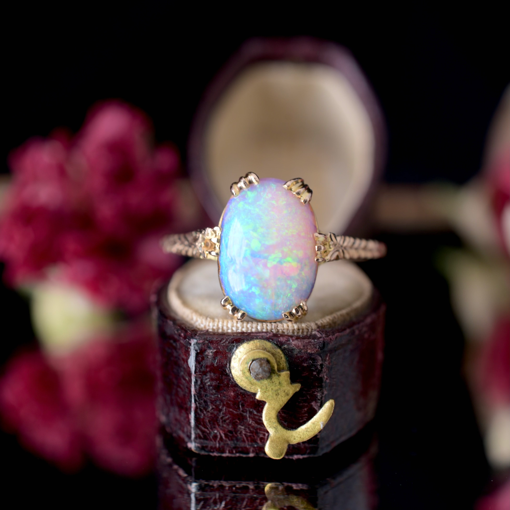 Vintage 9ct Rose Gold Solid Crystal Boulder Opal Ring Circa 1940’s