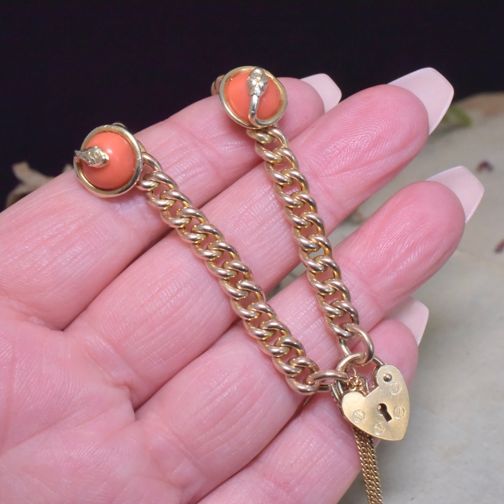 Antique 9ct Rose Gold Coral ‘Snake’ Bracelet circa 1900-1915