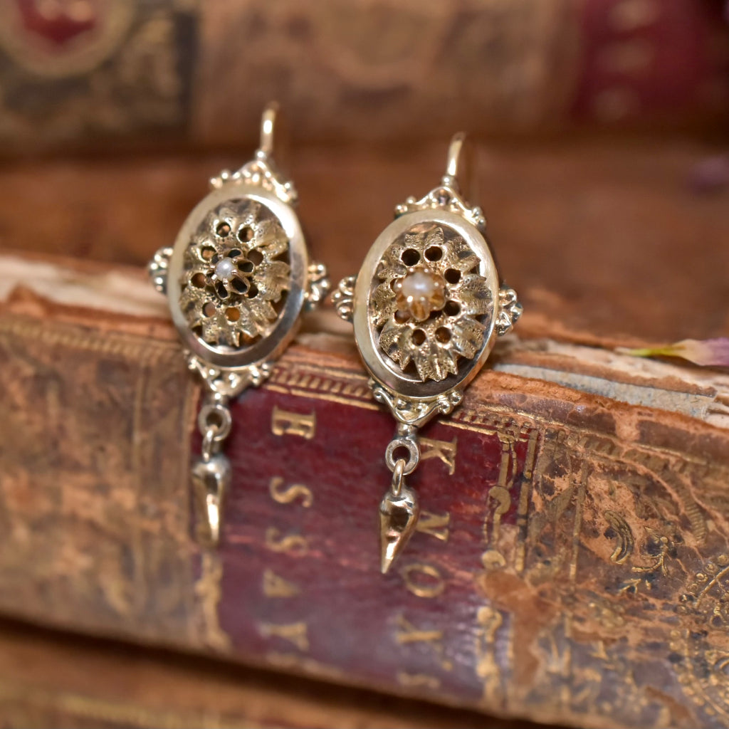 Antique Victorian 14ct Yellow Gold ‘Back To Front’ Closure Earrings Circa 1880-1900