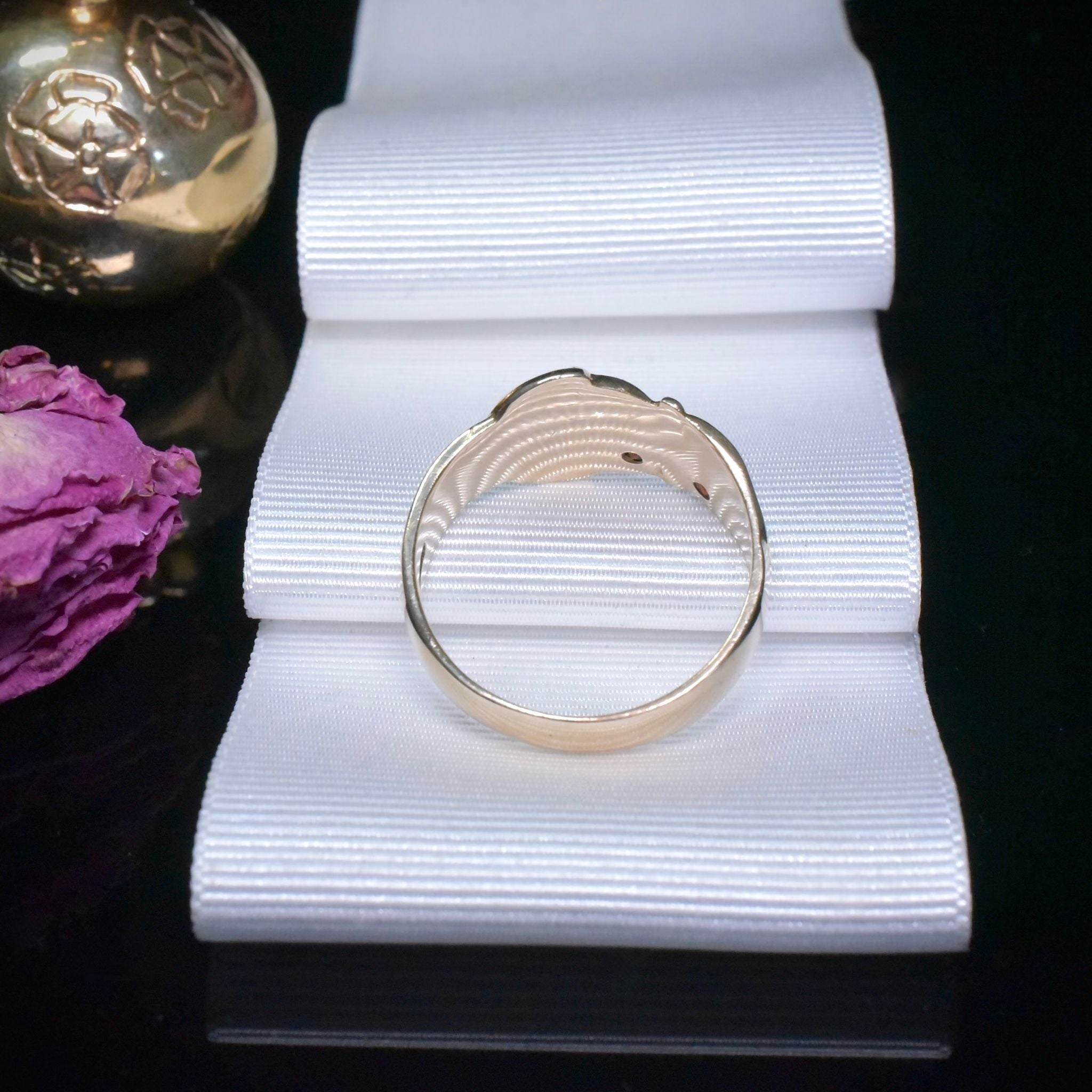 Vintage 9ct Yellow Gold And Garnet ‘Art Nouveau Style’ Buckle Ring - by Charles Lyster &Sons Birmingham 1967