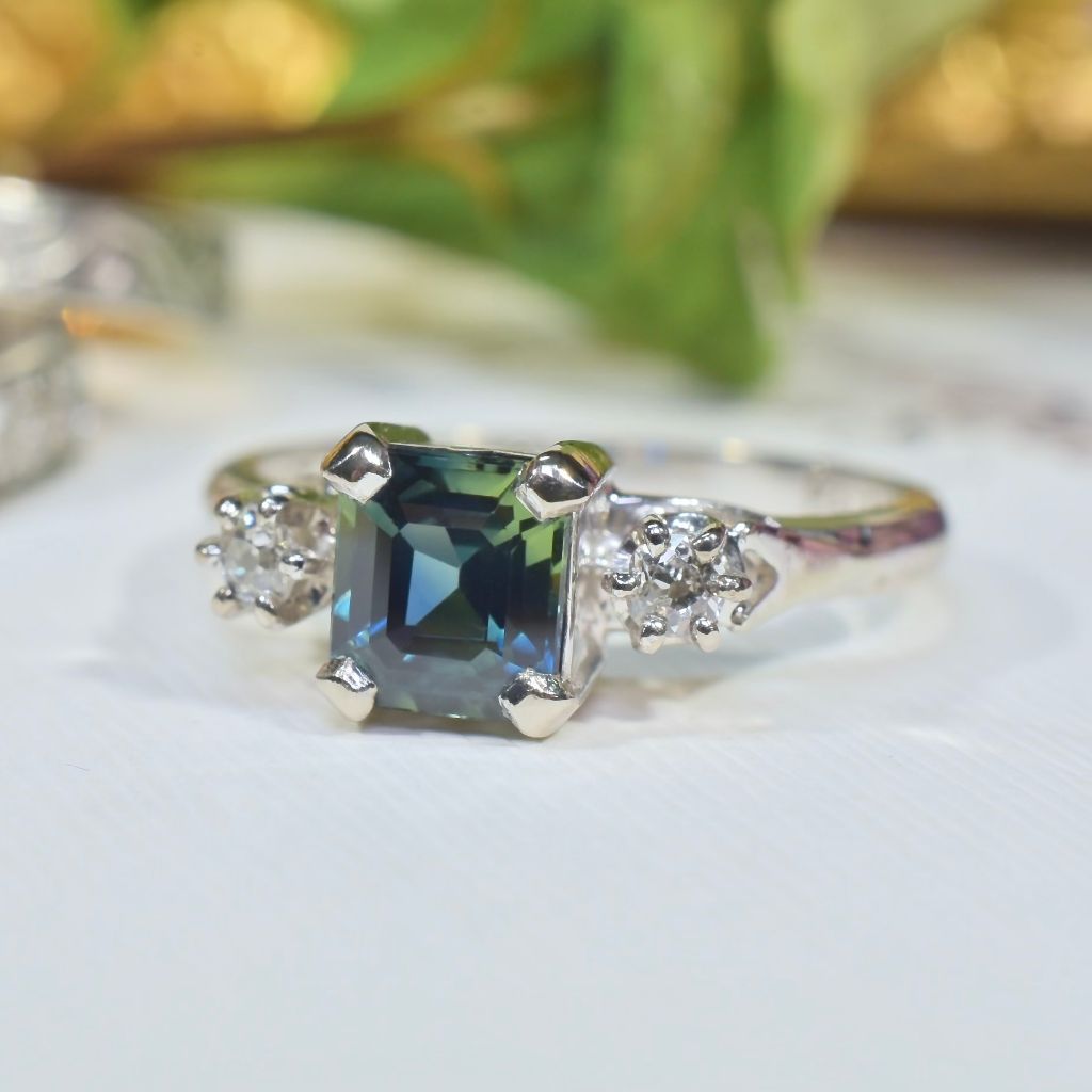 Vintage 18ct White Gold, Platinum, Palladium, Parti-Sapphire And Diamond Ring