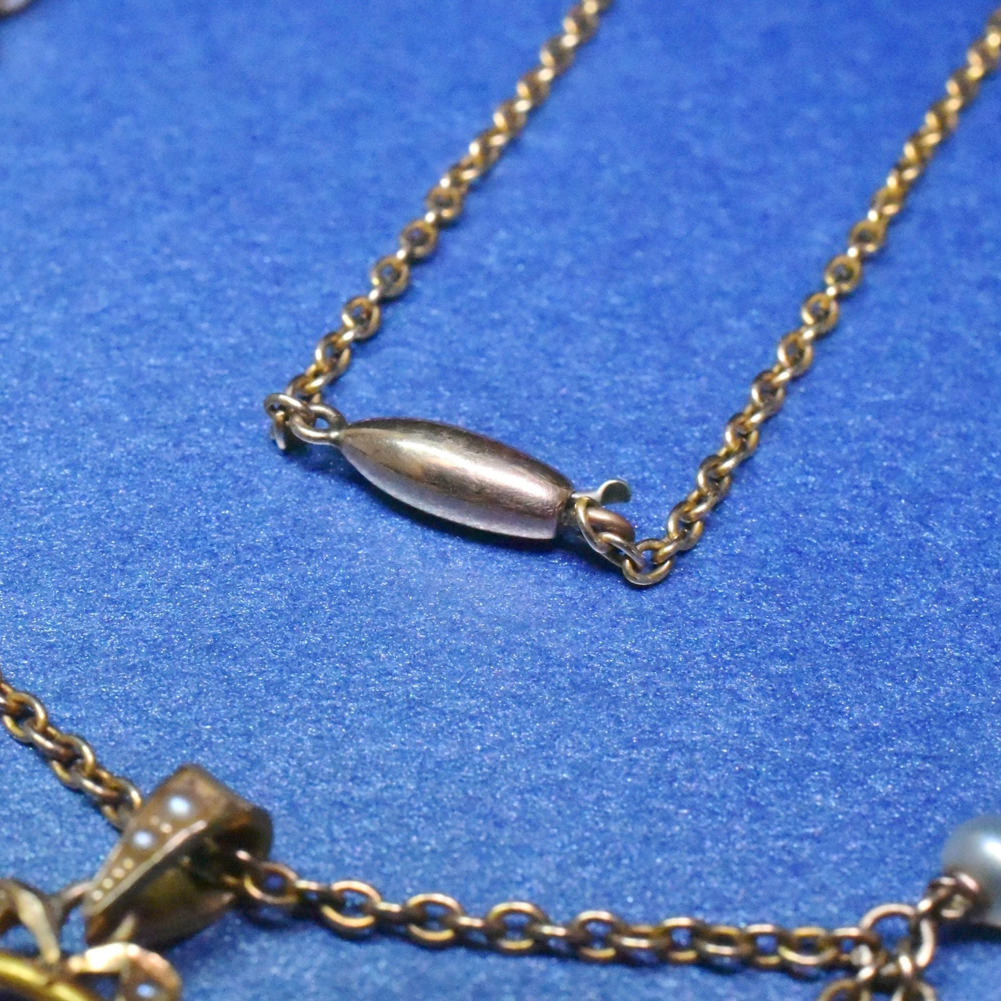 Antique Art Nouveau 14ct Yellow Gold Sapphire And Pearl Necklace Circa 1890-1910