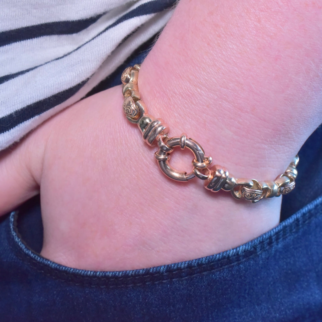 Modern 9ct Gold Two Tone Rose And Yellow Gold Floral Bracelet - 28 Grams