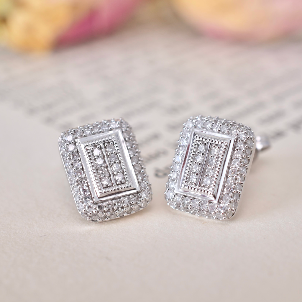 Modern 18ct White Gold Diamond Cluster Earrings