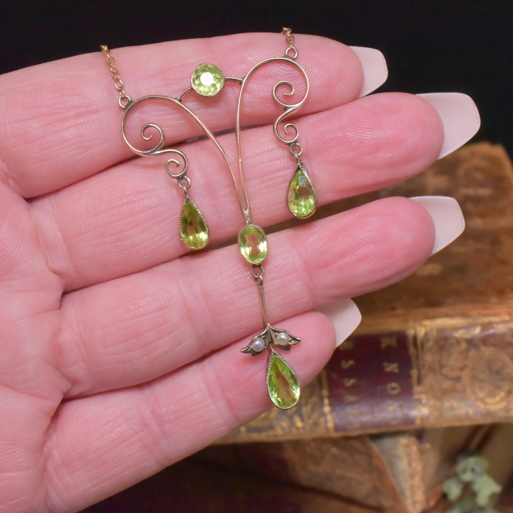Antique Edwardian 9ct Rose Gold And Peridot Necklace Circa 1910’s
